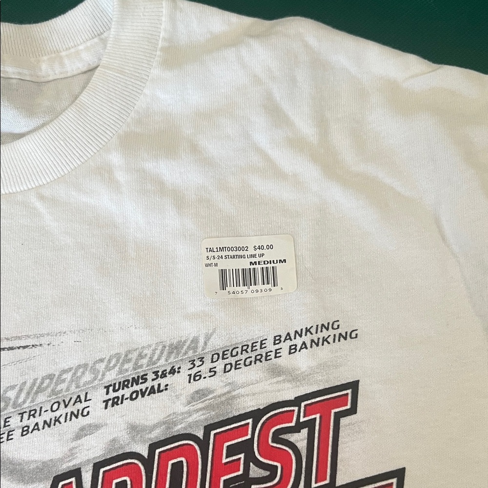 Talladega Superspeedway Graphic Tee - White with Red & Black Race Car NASCAR - Picture 3 of 3